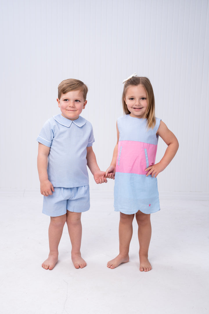 The Oaks Piper Blue & Pink Linen Dress