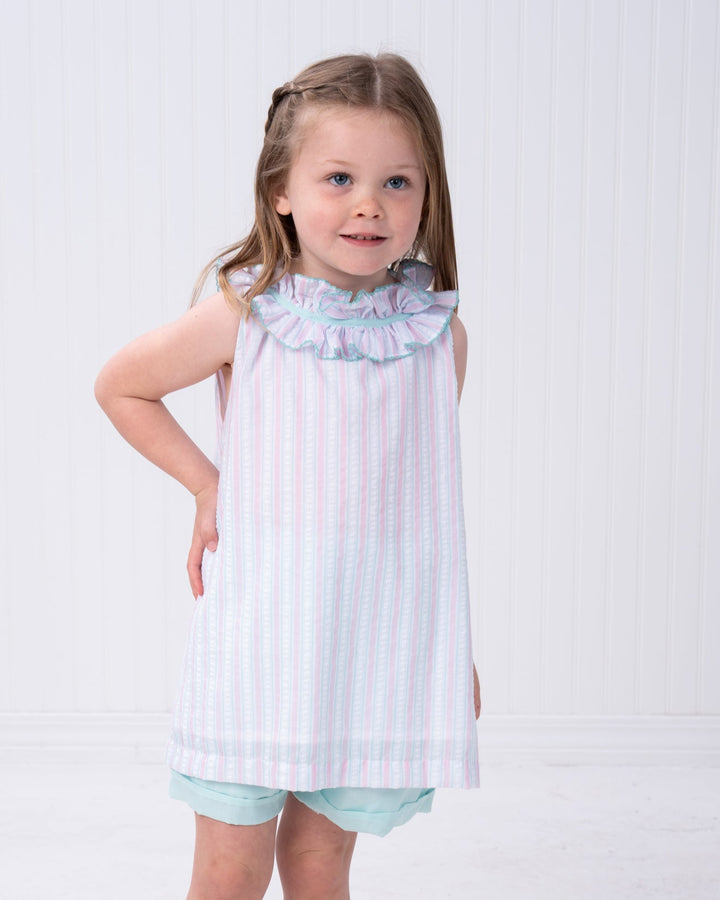 The Oaks Delia Pink & Aqua Stripe Short Set