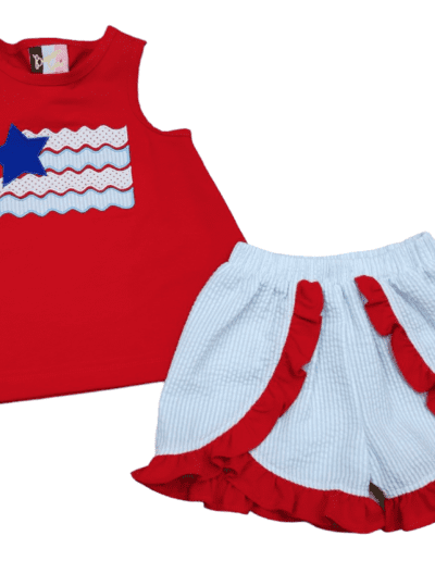 Banana Split Flag Applique Girls Short Set