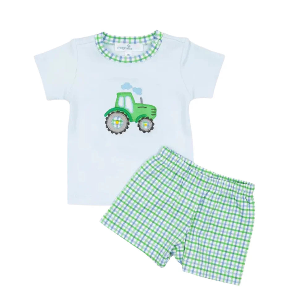 Magnolia Baby Tractor Tales Applique Short Set