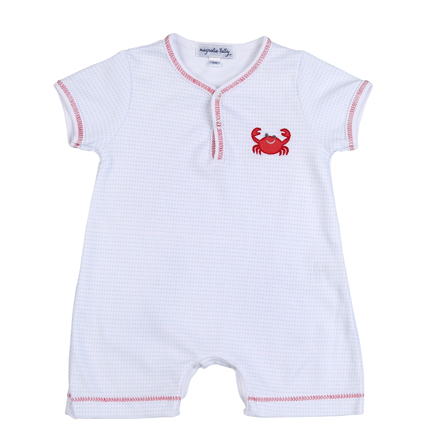 Snappy Crab Red Emb Front Snap Short Playsuit