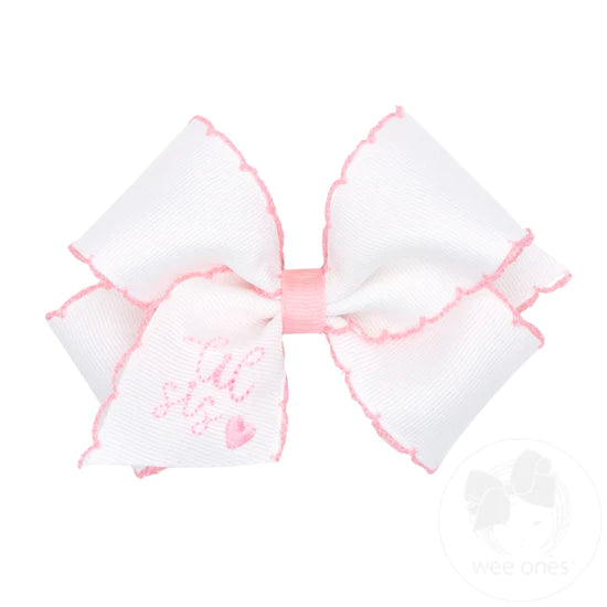 Small Emb Lil Sis Bow White/Light Pink