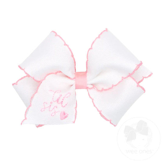 Wee Ones Small Emb Lil Sis Bow White/Light Pink
