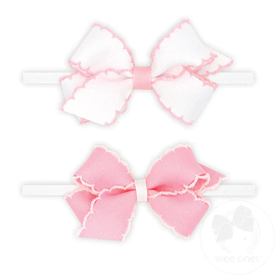 Wee Ones Two Mini Moonstitch Grosgrain Bows with Band