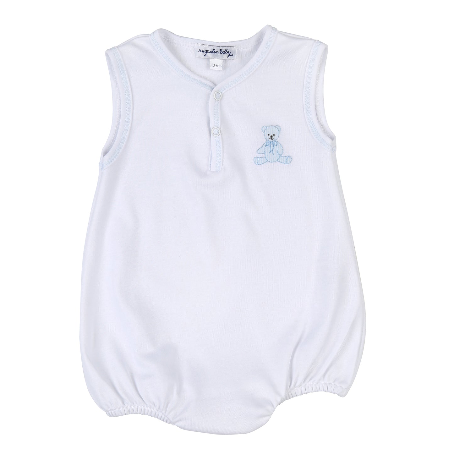 Magnolia Baby Lil' Teddies Blue Emb Front Snap Sleeveless Bubble