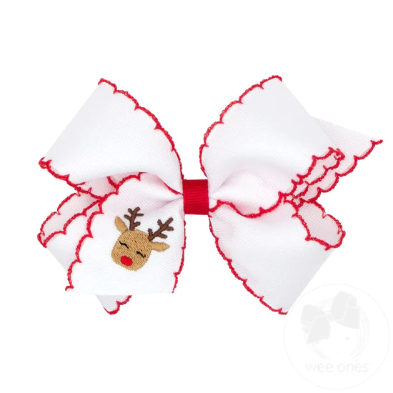 Wee Ones Medium Moonstitch Embroidered Rudolph Bow